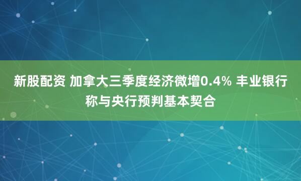 新股配资 加拿大三季度经济微增0.4% 丰业银行称与央行预判基本契合